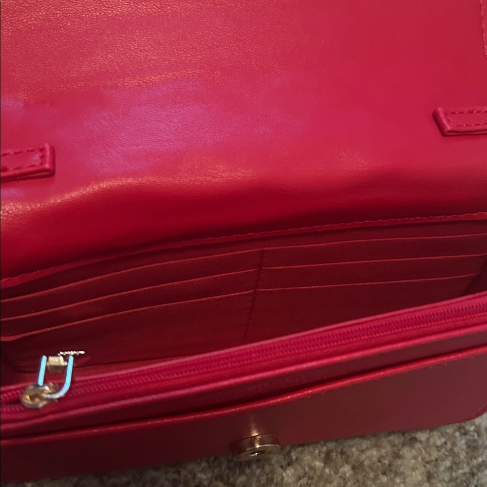 Red Quilted Badgley Mischka Crossbody bag with built in wallet slots - Picture 8 of 8